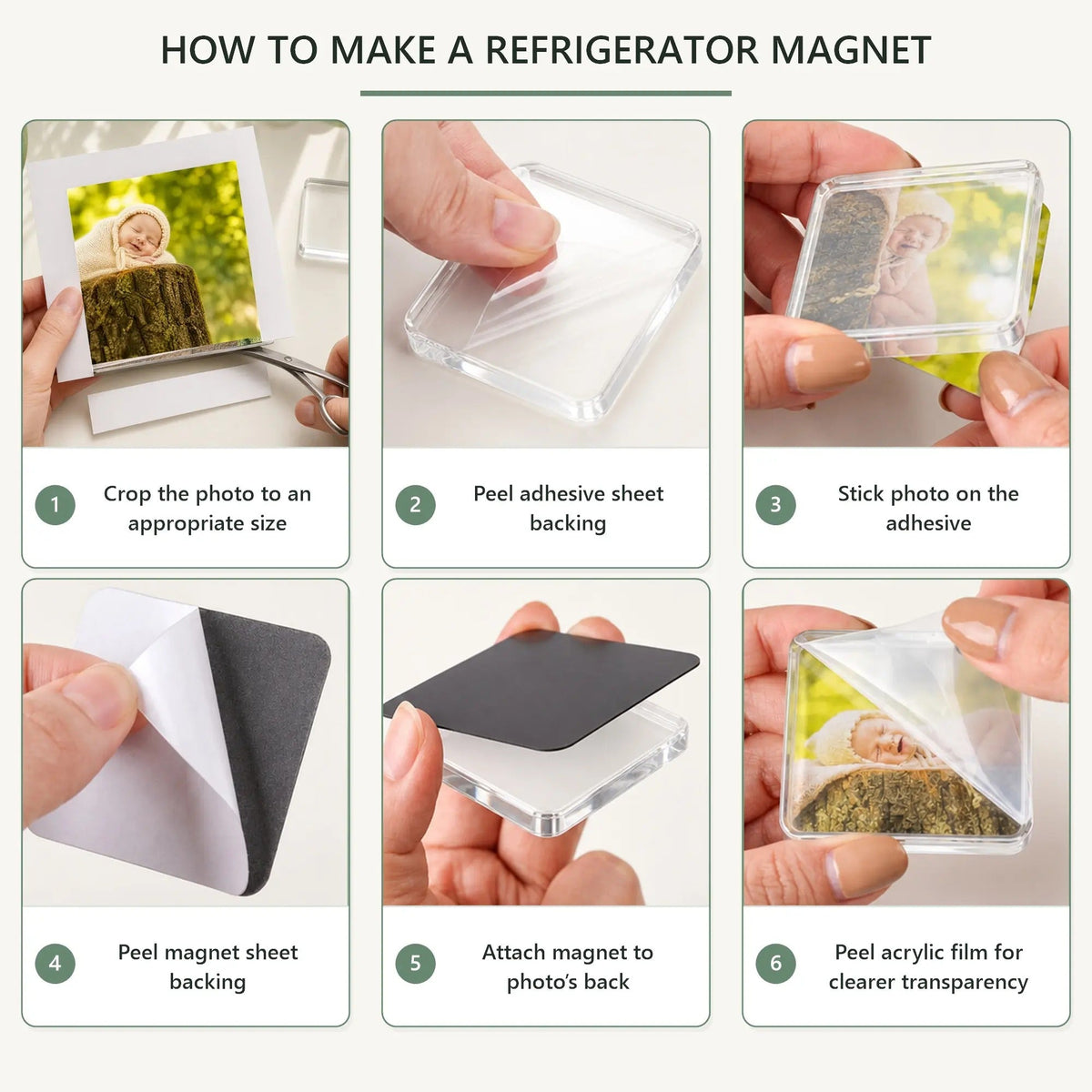 2x2 Clear Acrylic Magnetic Photo Frames DIY Fridge Magnets with Adhesive Backing