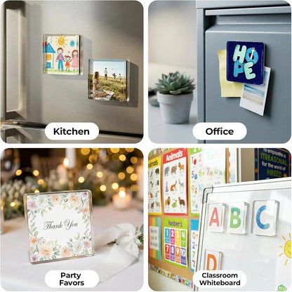 2x2 Clear Acrylic Magnetic Photo Frames DIY Fridge Magnets with Adhesive Backing